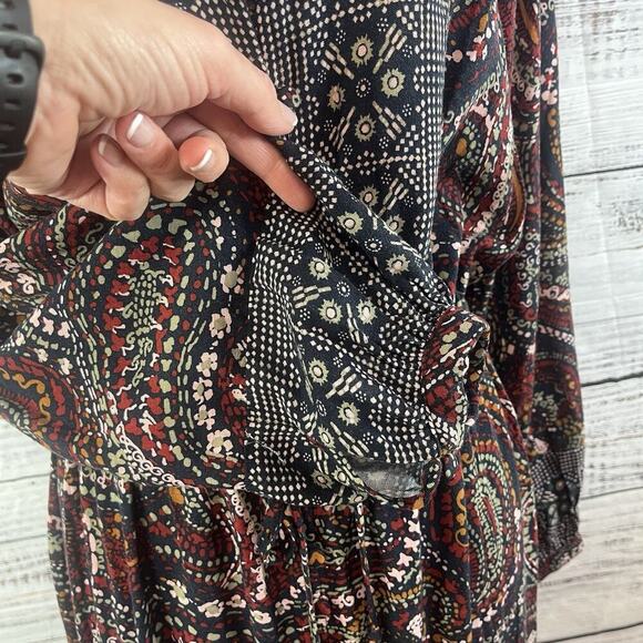 Knox Rose Dress sz Medium Navy Blue Gold Red Paisley Boho Modest Peasant Prairie - Picture 9 of 16